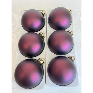 6 Large Christmas Tree Ornaments 4" Maroon Ball Matte Taiwan Vtg Glass Gold Top